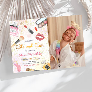 Invitación Glitz Glam Glamour Spa Fiesta Makeup Foto de cumpl
