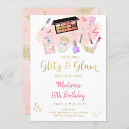 Invitación Glitz & Glam Pink Gold Spa Cumpleaños