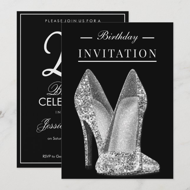Invitación Glitz & Glamour Cumpleaños de Plata 25 (Anverso / Reverso)