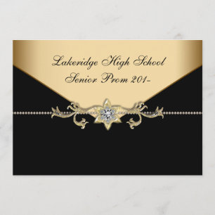 Invitación Glitz Glamour Lazo Negro Baile de Graduación