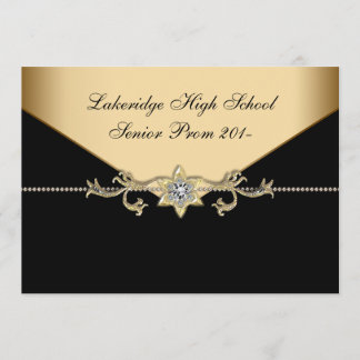 Invitación Glitz Glamour Lazo Negro Baile de Graduación