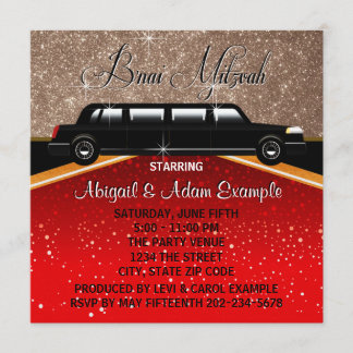 Invitación Glitz Glamour Red Carpet Movie Star B'nai Mitzvah