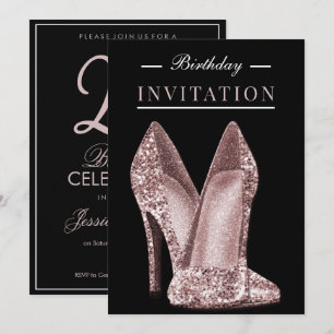 Invitación Glitz & Glamour Rosa Dorado Cumpleaños 25
