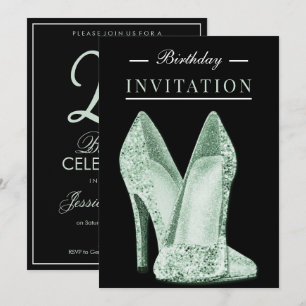 Invitación Glitz & Glamour Verde 25 Cumpleaños