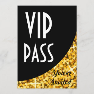 Invitación "Glitz Gold" pase "VIP" de curva negra