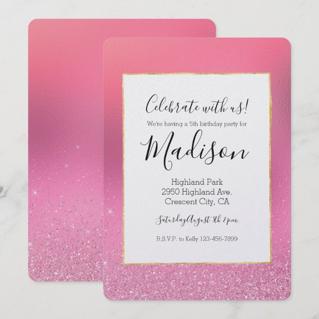 Invitación Glitz Gold Pink (Anverso / Reverso)