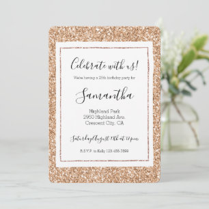 Invitación Glitz Purpurina de Rubor de Peach Rosa Gold