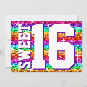 Invitación Glitz Rainbow Stripe 'Sweet 16' horizontal