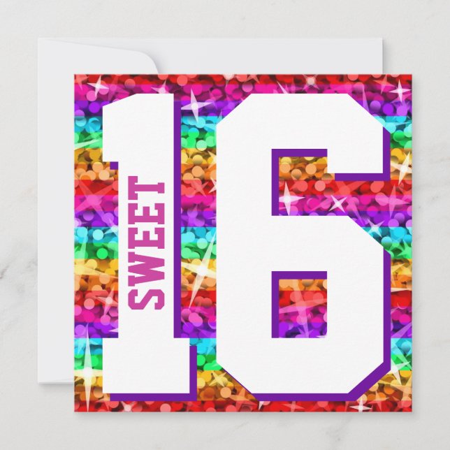 Invitación Glitz Rainbow Stripe 'Sweet 16' , plaza de invitac (Anverso)