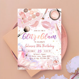 Invitación Glitz Rosa Y Glam Spa Makeup Fiesta De Cumpleaños