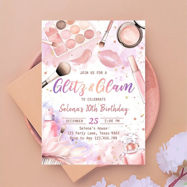 Invitación Glitz Rosa Y Glam Spa Makeup Fiesta De Cumpleaños (Subido por el creador)