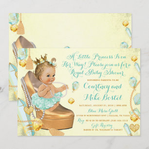 Invitación Glitz y Glam Mint Baby Shower verde y amarillo