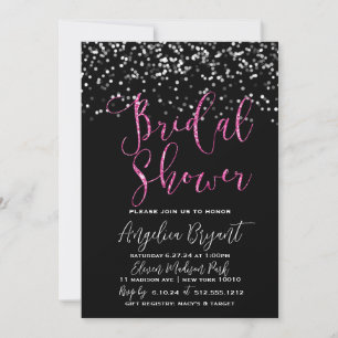 Invitación Glitz y Glam Pink and Black Bokeh