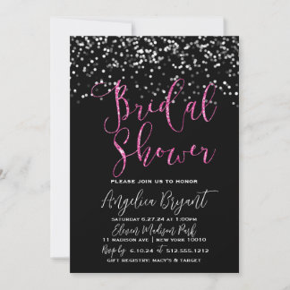 Invitación Glitz y Glam Pink and Black Bokeh