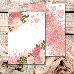 Invitación Glitz y Glam Rosa Oro Brillante en Blanco