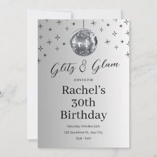 Invitación Glitz y Glam Silver Disco Cumpleaños