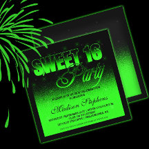 Glitz y Glamoroso negro y Neon Green Sweet 16