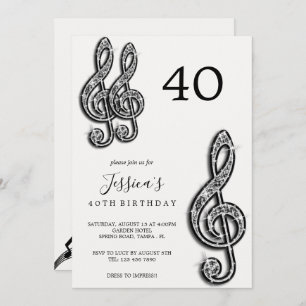 Invitación Glitzy Black Music Notes Birday