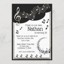 Glitzy Black & White Musical Notes Birday