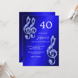 Invitación Glitzy Blue Music Notes Birthday