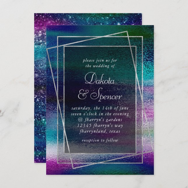 Invitación Glitzy Foil | Holographic Dark Faux Sparkle Shine (Anverso / Reverso)