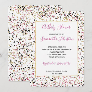 Invitación Glitzy Gold Black Confetti puntos Baby Shower