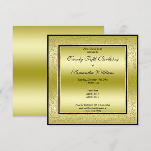 Invitación Glitzy Gold & Black, Gold Purpurina Frame Cumpleañ