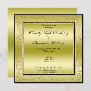 Invitación Glitzy Gold & Black, Purpurina Gold Frame Cumpleañ