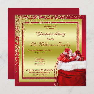 Invitación Glitzy Gold Confetti & Santa Regalos Navidades