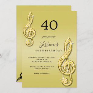 Invitación Glitzy Gold Music Notes Birday