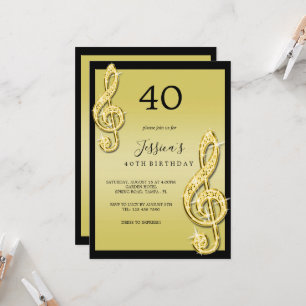 Invitación Glitzy Gold Music Notes Birday