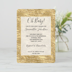 Invitación Glitzy Gold Purpurina Zebra Baby Shower