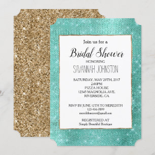Invitación Glitzy Moda Mint Green Sparkle Bridal Shower