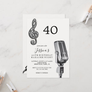Invitación Glitzy Music Note y micrófono Karaoke Cumpleaños
