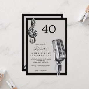 Invitación Glitzy Music Note y micrófono Karaoke Cumpleaños