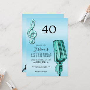 Invitación Glitzy Music Note y micrófono Karaoke Cumpleaños e