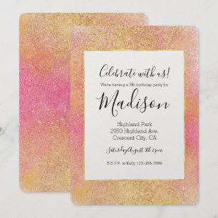 Invitación Glitzy Pink Gold Sparkle