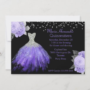 Invitación Glitzy Purple y Silver Gown Quinceañera 2