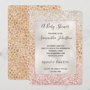 Invitación Glitzy Purpurina rosa de impresión de Leopardo de