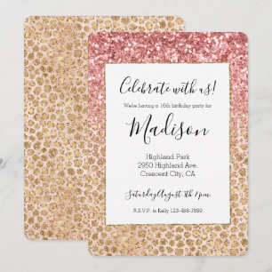 Invitación Glitzy Purpurina rosa de impresión de Leopardo de