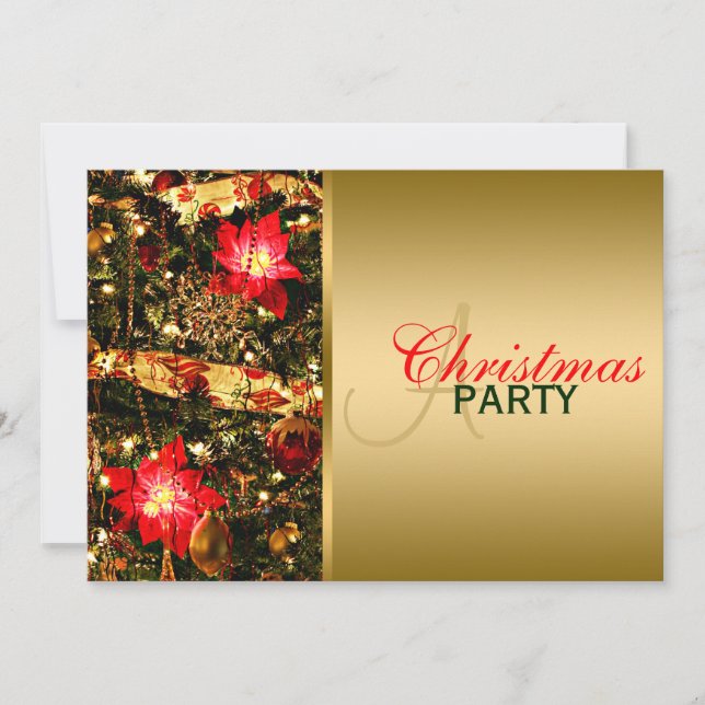 Invitación Glitzy Red, Verde, Fiesta de Navidad de Oro (Anverso)