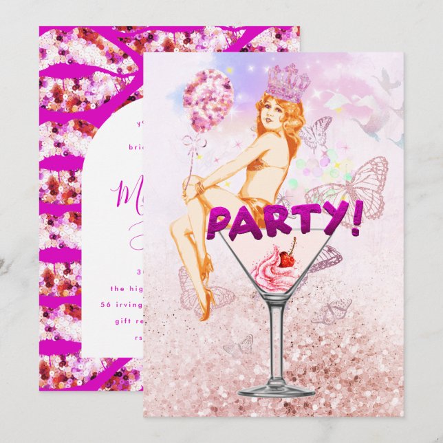 Invitación Glitzy rosa Glamoroso Fiesta de ducha novia (Anverso / Reverso)