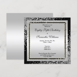 Invitación Glitzy Silver Confetti Corners 85º cumpleaños