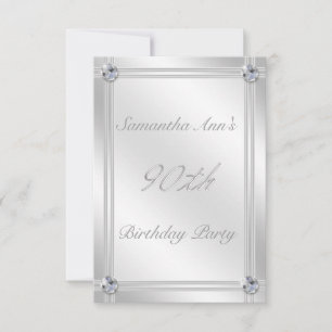 Invitación Glitzy Silver y Diamantes parecen cumpleaños 90