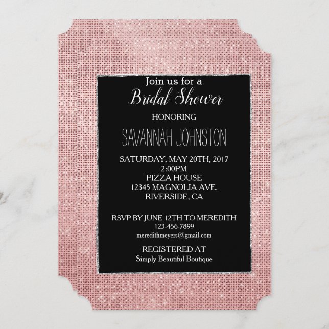 Invitación Glitzy Sparkle White Rose Gold Silver (Anverso / Reverso)