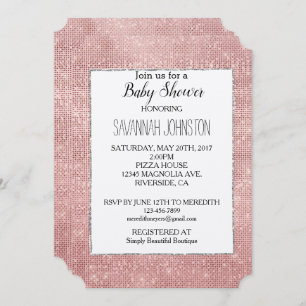 Invitación Glitzy Sparkle White Rose Gold Silver