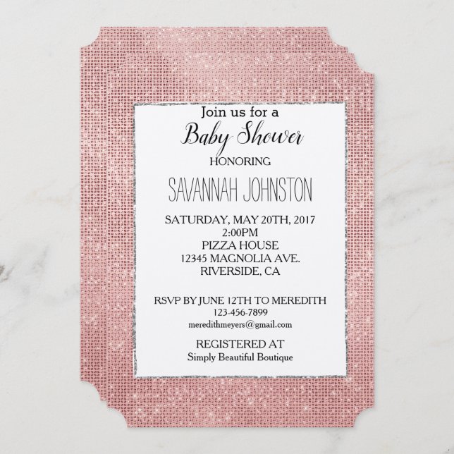 Invitación Glitzy Sparkle White Rose Gold Silver (Anverso / Reverso)