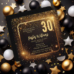 Invitación Glitzy Sparkles | Stars Gold 30th Birthday Party<br><div class="desc">Dramatic black and faux gold tone sparkles and stars glitzy "30" 30th birthday party design.</div>