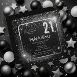 Invitación Glitzy Sparkles | Stars Silver 21st Birthday Party<br><div class="desc">Dramatic black and faux silver tone sparkles and stars glitzy "21" gender neutral 21st birthday party design.</div>