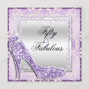 Invitación Glitzy Stilettos, Diamonds & Damask Fabasty 50